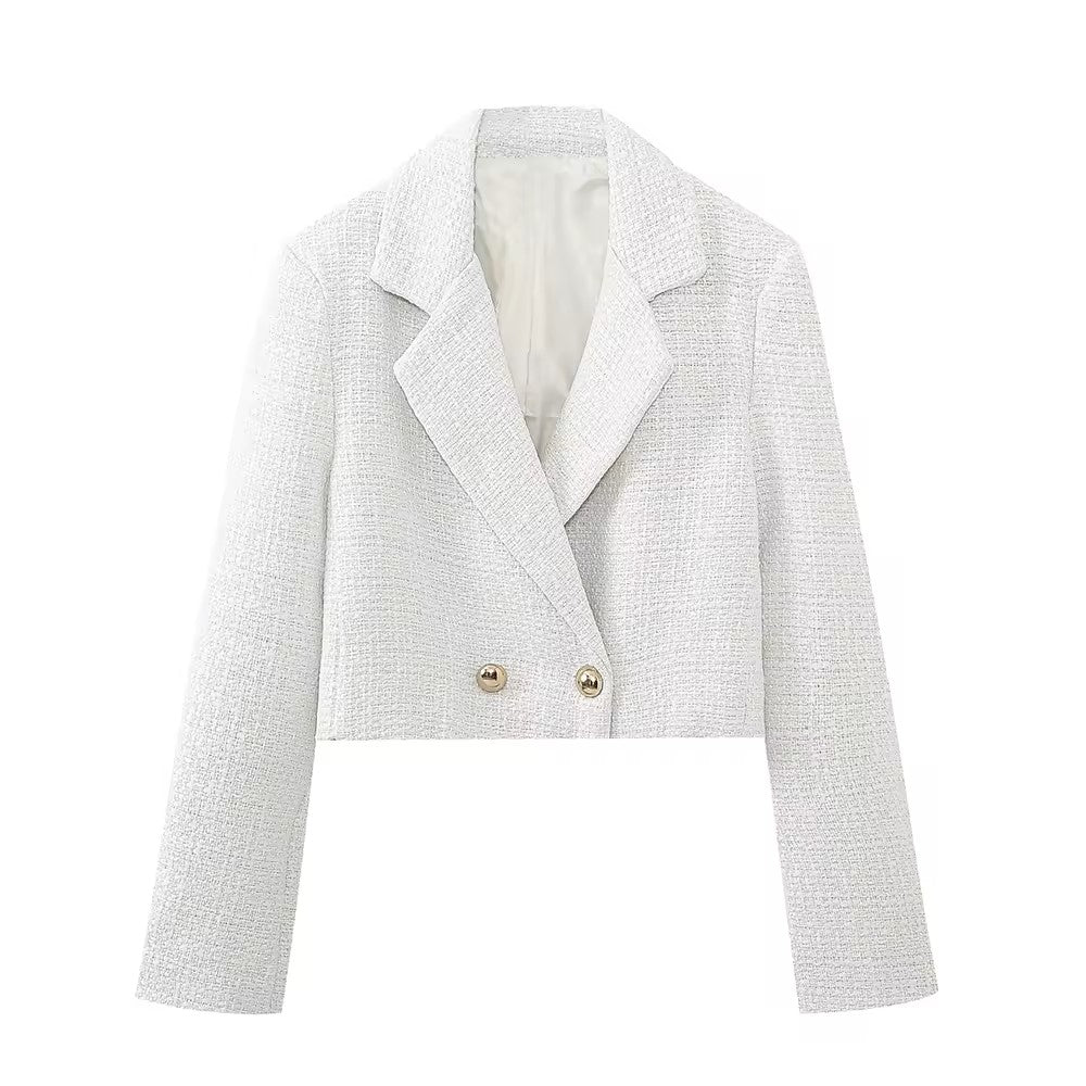 Notched Collar  Double Breasted Patent Blazer