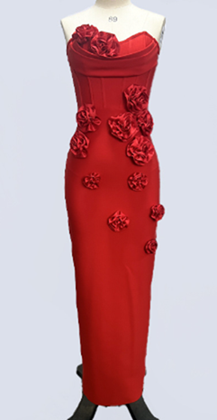 Maisie Red Tube Bodycon With Flower Applique Maxi Dress