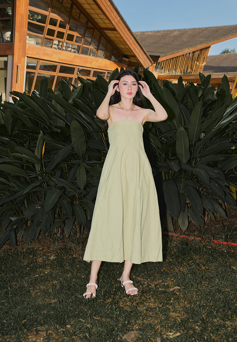 slim fit dress slacks Tube Top Sleeveless Pleated A-Line Prom Dress Off-Shoulder Tiered Evening Gowns with High Slit Dusty Sage / US16 main image 0