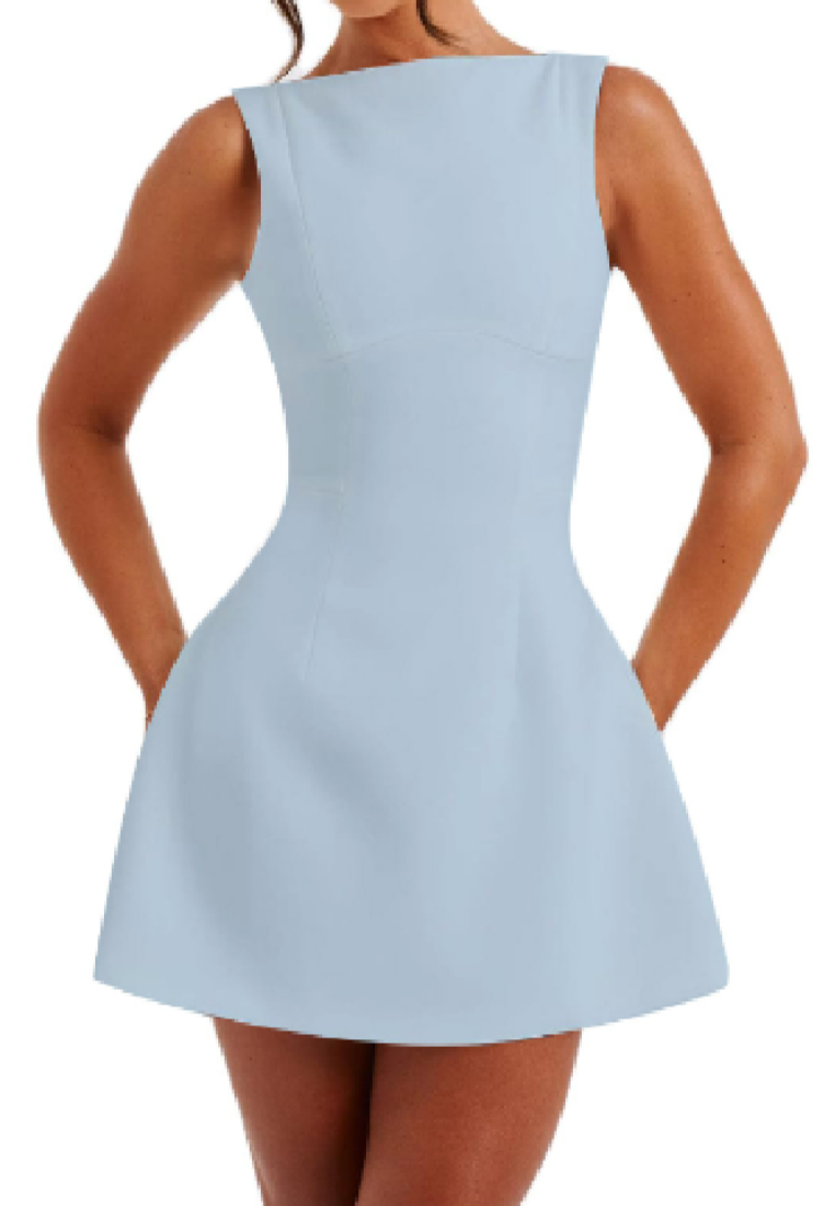 Heloise Blue Sleeveless Scoop Back Mini Dress
