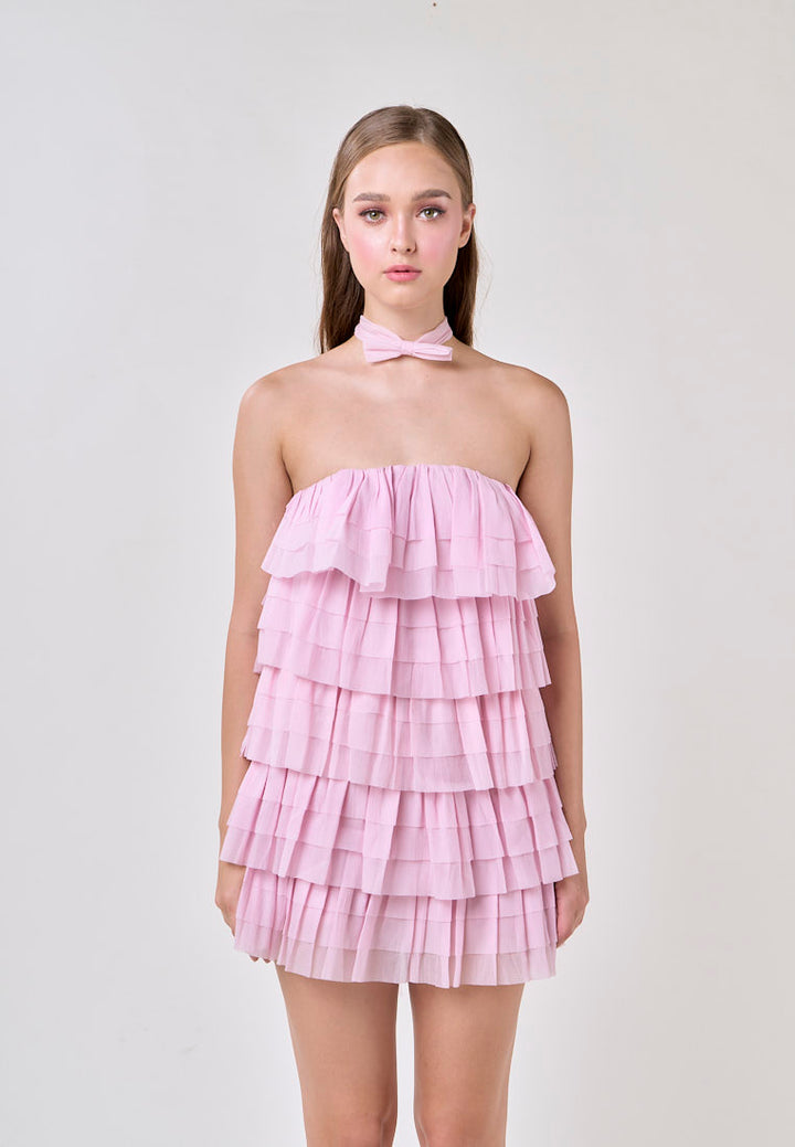 Miller Pink Tube Tulle Layered Mini Dress
