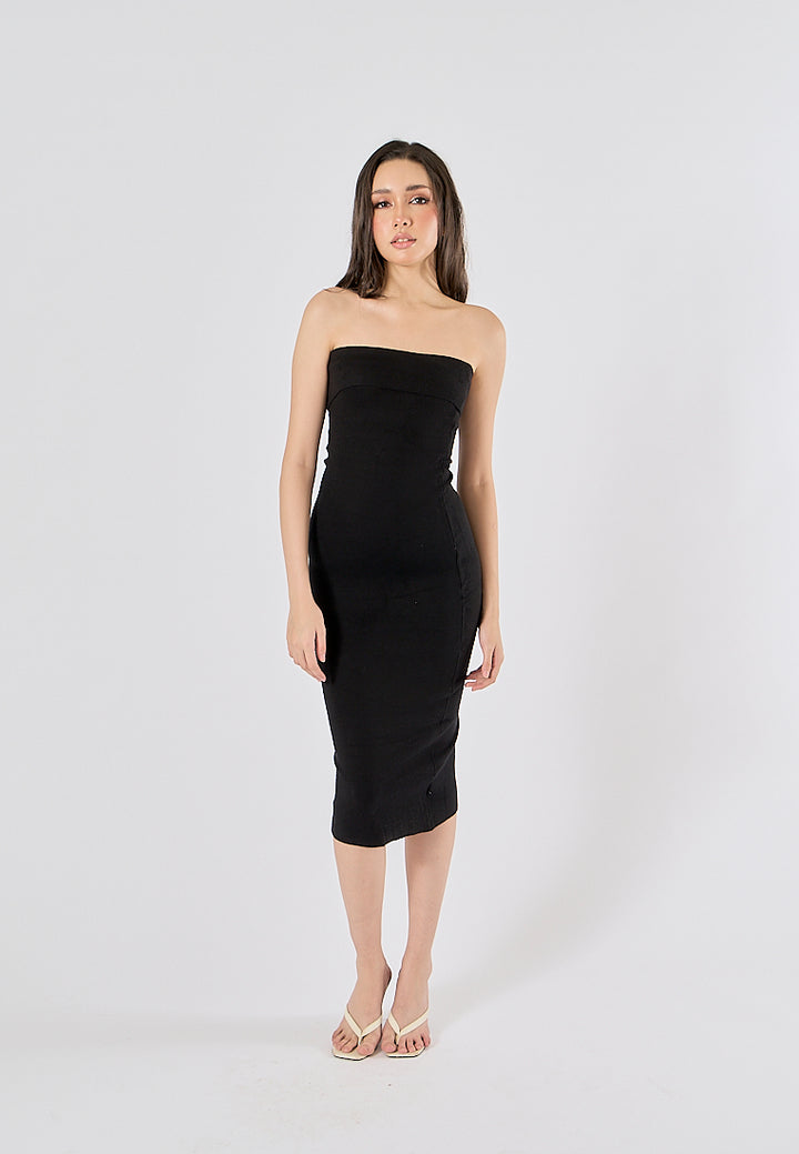 Foxley black Bodycon Folded Tube Midi Dress