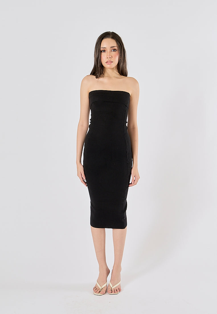 Foxley black Bodycon Folded Tube Midi Dress