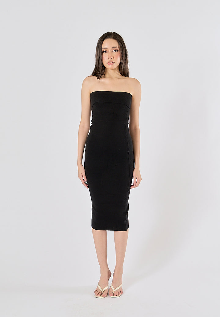 Foxley black Bodycon Folded Tube Midi Dress