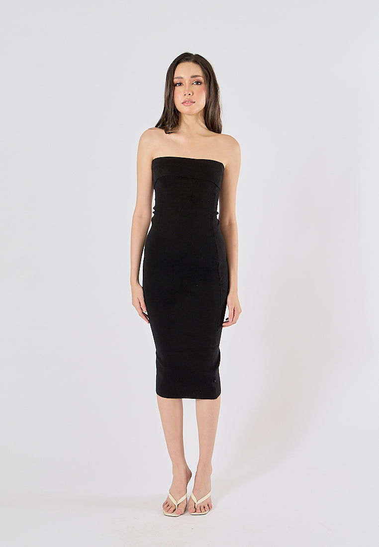 Foxley black Bodycon Folded Tube Midi Dress