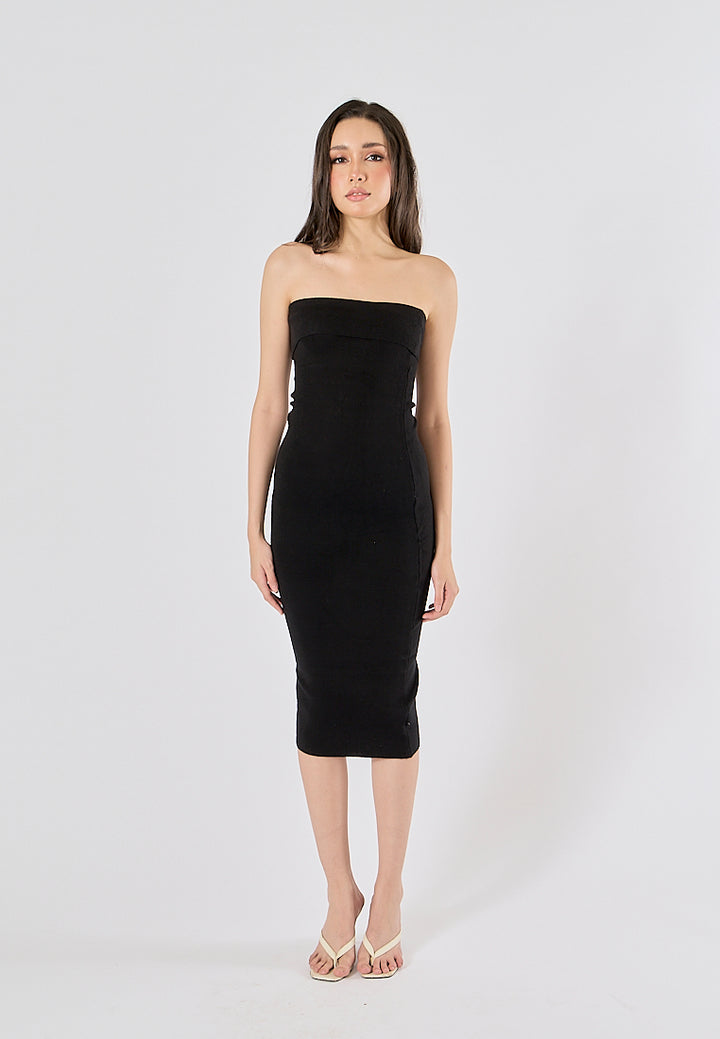 Foxley black Bodycon Folded Tube Midi Dress