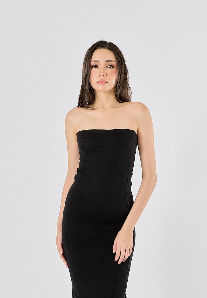 Foxley black Bodycon Folded Tube Midi Dress
