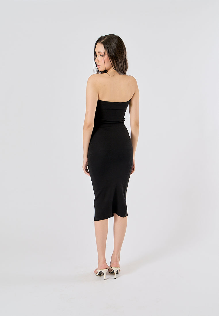 Foxley black Bodycon Folded Tube Midi Dress