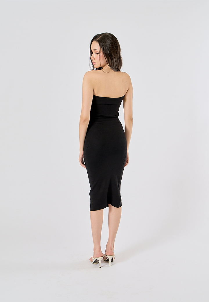 Foxley black Bodycon Folded Tube Midi Dress