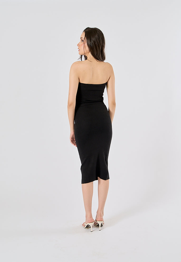 Foxley black Bodycon Folded Tube Midi Dress
