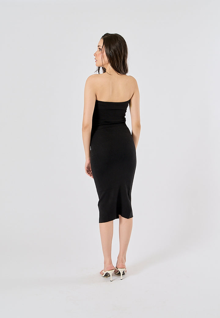 Foxley black Bodycon Folded Tube Midi Dress