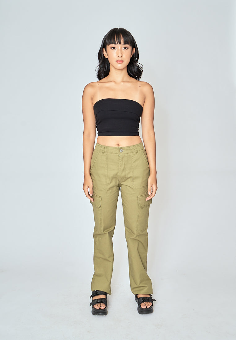 Taemin Green Zipper Fly with Side Pockets Cargo Pants
