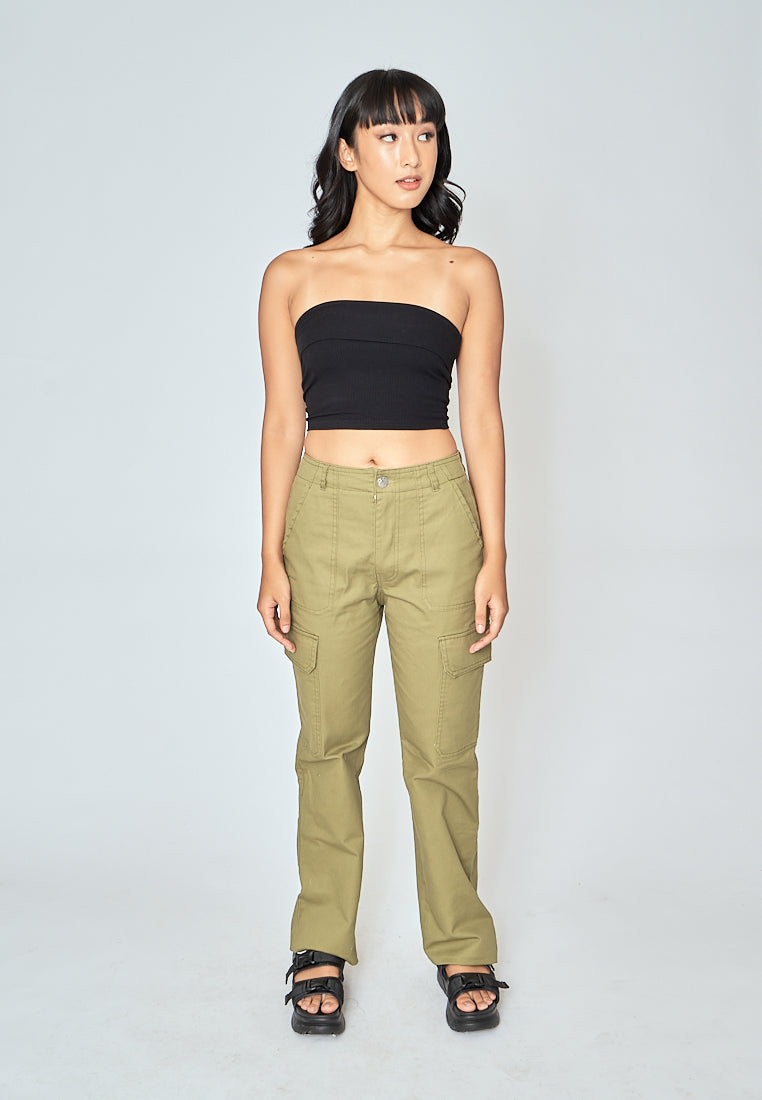 Taemin Green Zipper Fly with Side Pockets Cargo Pants