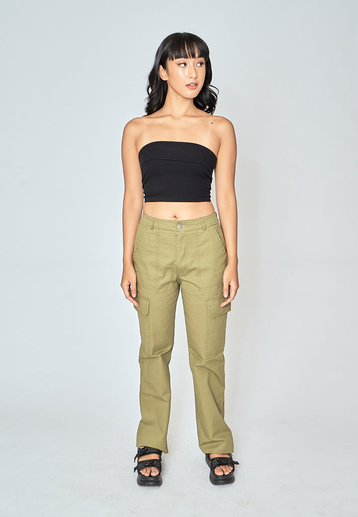 Taemin Green Zipper Fly with Side Pockets Cargo Pants
