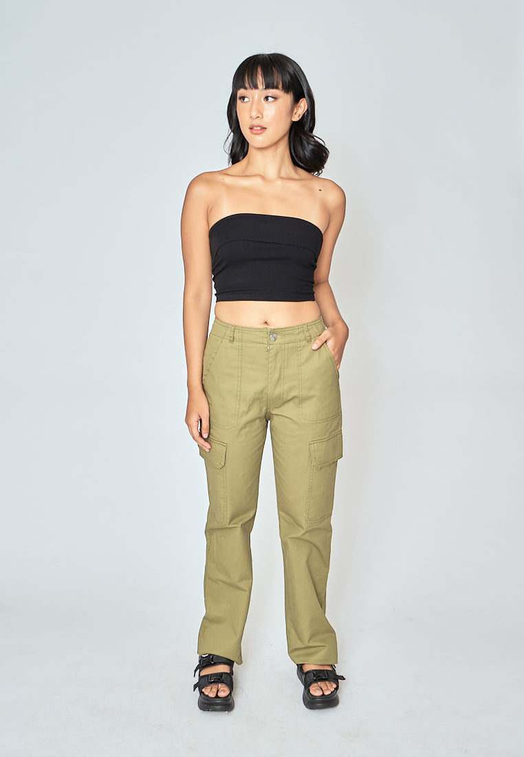 Taemin Green Zipper Fly with Side Pockets Cargo Pants