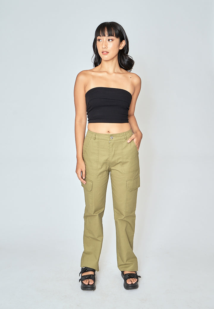 Taemin Green Zipper Fly with Side Pockets Cargo Pants