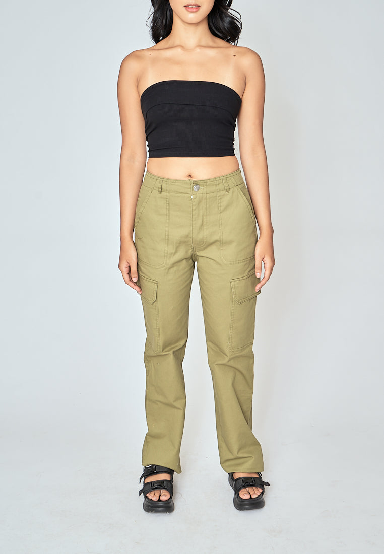 Taemin Green Zipper Fly with Side Pockets Cargo Pants