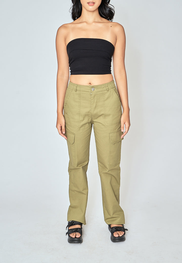 Taemin Green Zipper Fly with Side Pockets Cargo Pants