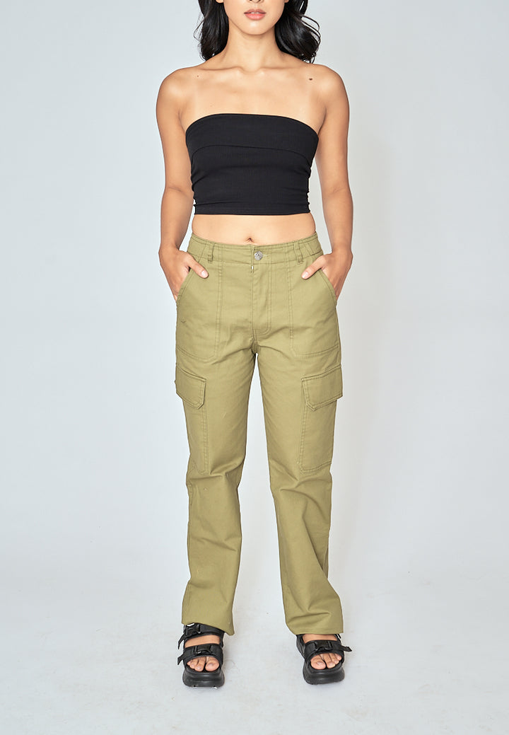 Taemin Green Zipper Fly with Side Pockets Cargo Pants