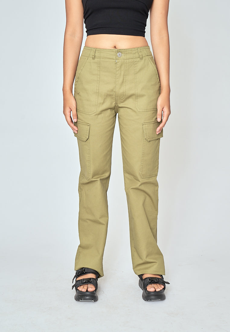 Taemin Green Zipper Fly with Side Pockets Cargo Pants