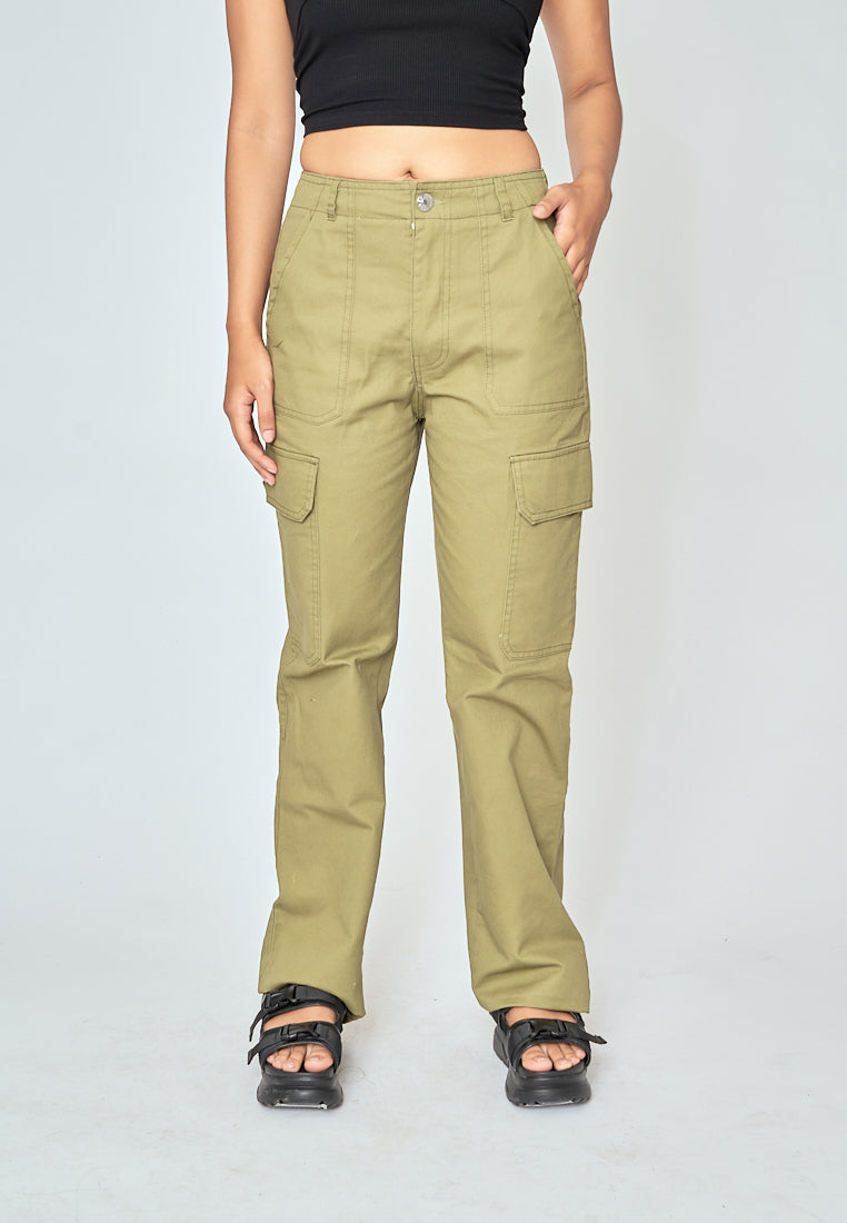 Taemin Green Zipper Fly with Side Pockets Cargo Pants