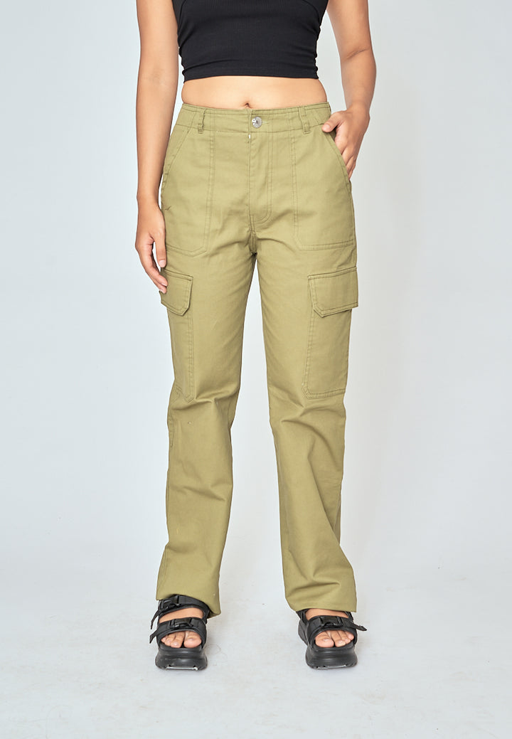 Taemin Green Zipper Fly with Side Pockets Cargo Pants