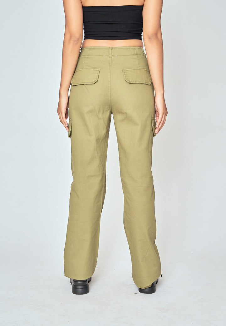 Taemin Green Zipper Fly with Side Pockets Cargo Pants