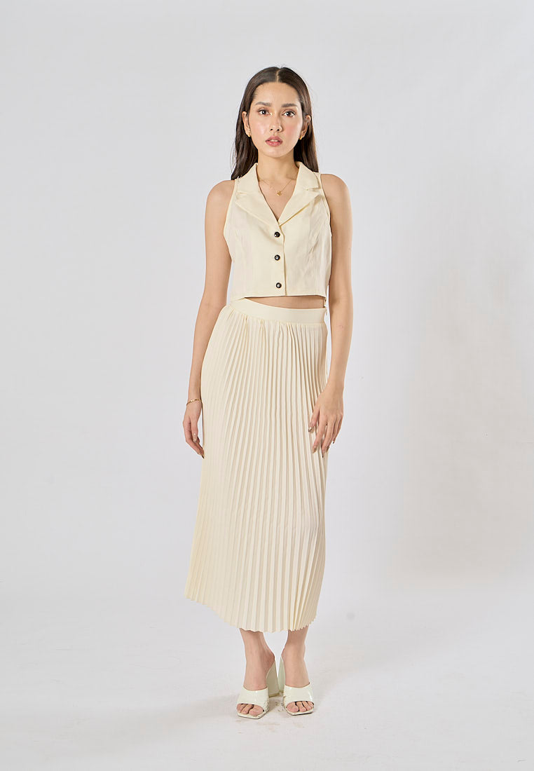 Yerse Amara Button Waistcoat in Beige Stripes main image 1