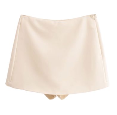 Bodie Beige Overlap Side Zipper Casual Mini Skort