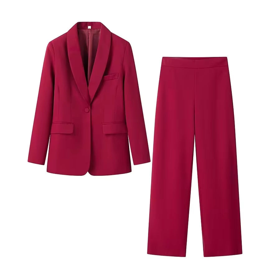 Angus Red Notched Collar Single Button Blazer and Pants Set