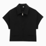 Rainey Black Turn Down Collar Zipper Double Pocket Crop Top