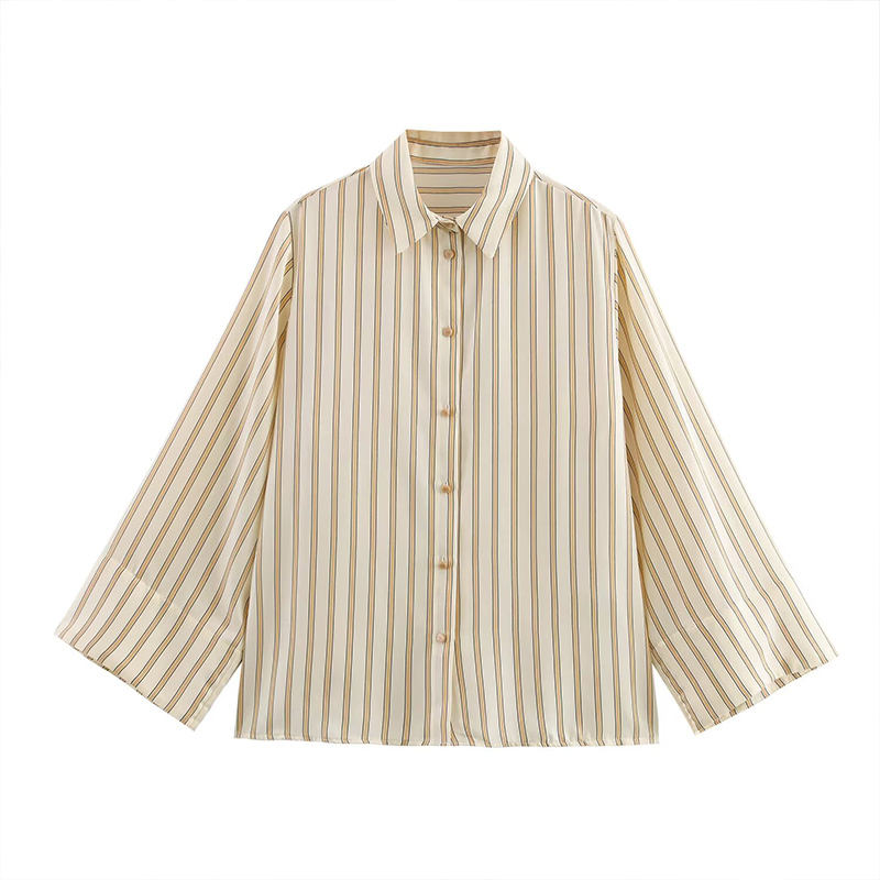 Danica Ivory Striped Versatile Wide Sleeve Shirt Top