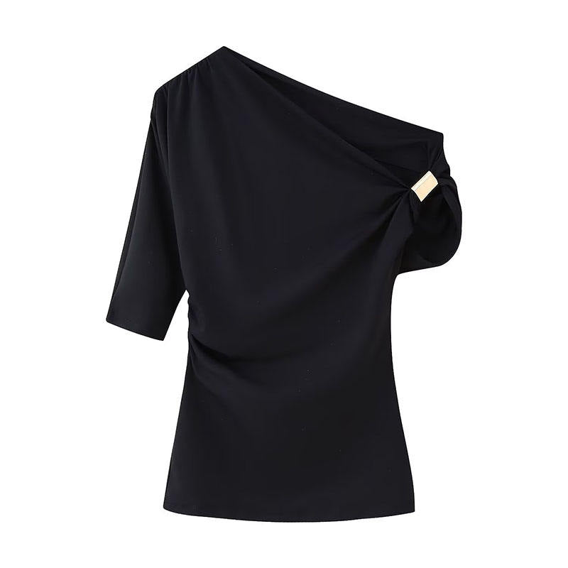 Adhara Black Asymmetrical Neckline Asymmetric Top