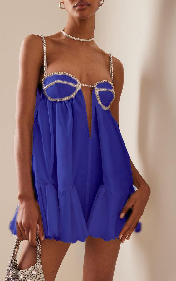 Jesse Blue Sleeveless Chain Pleated Mini Dress