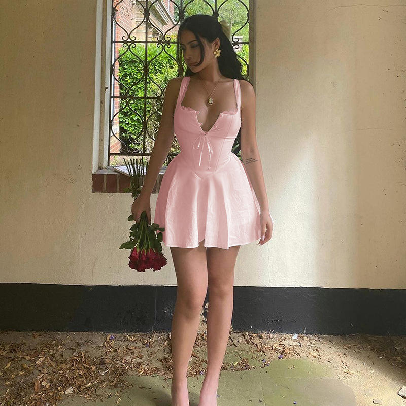 Grady Pink Sleeveless Lace Pleated Mini Dress