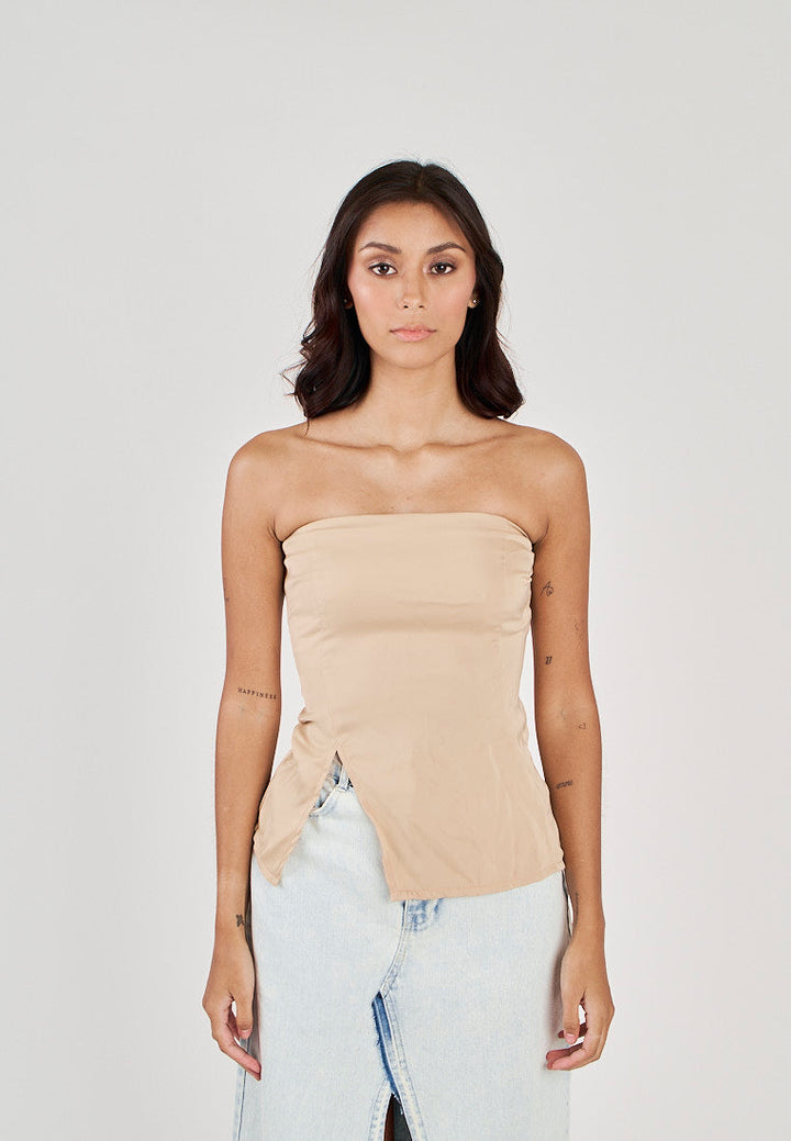 Nabi Khaki Smock Back Side Zipper Tube Top