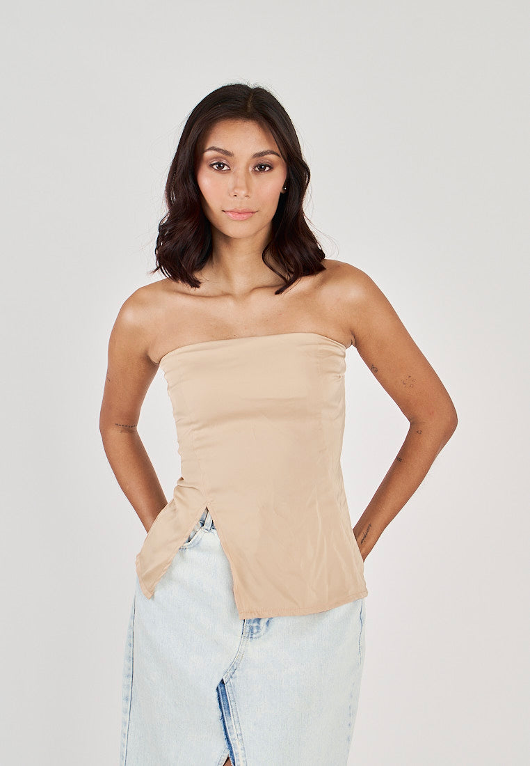 Nabi Khaki Smock Back Side Zipper Tube Top