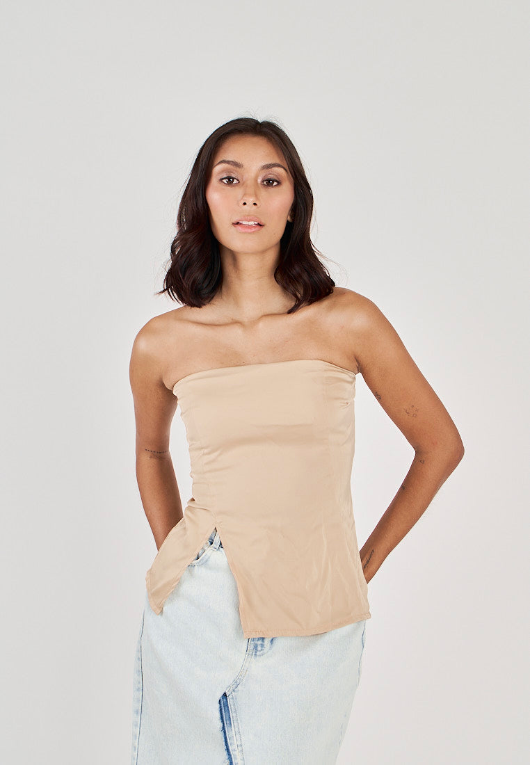 Nabi Khaki Smock Back Side Zipper Tube Top