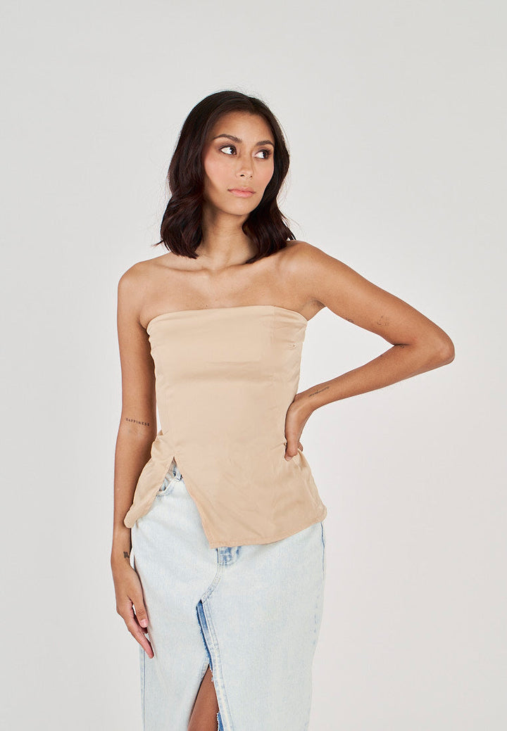 Nabi Khaki Smock Back Side Zipper Tube Top