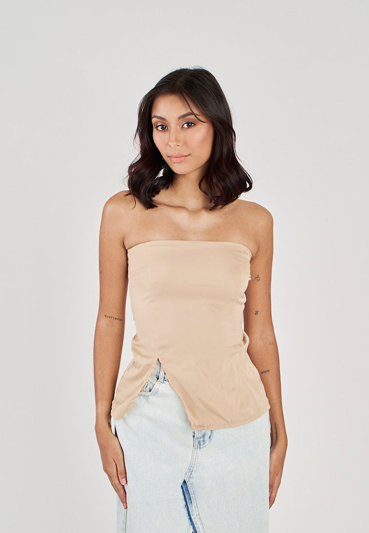Nabi Khaki Smock Back Side Zipper Tube Top