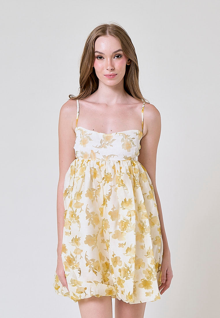 Shamsi Pastel Yellow Floral Lace Babydoll Mini Dress – Love, Ara
