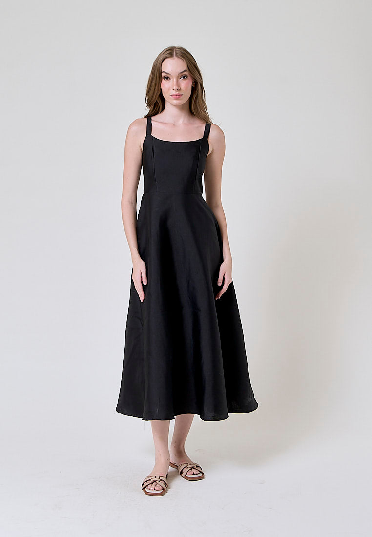 Euphoria Black Flowy A Line Midi Dress – Love, Ara