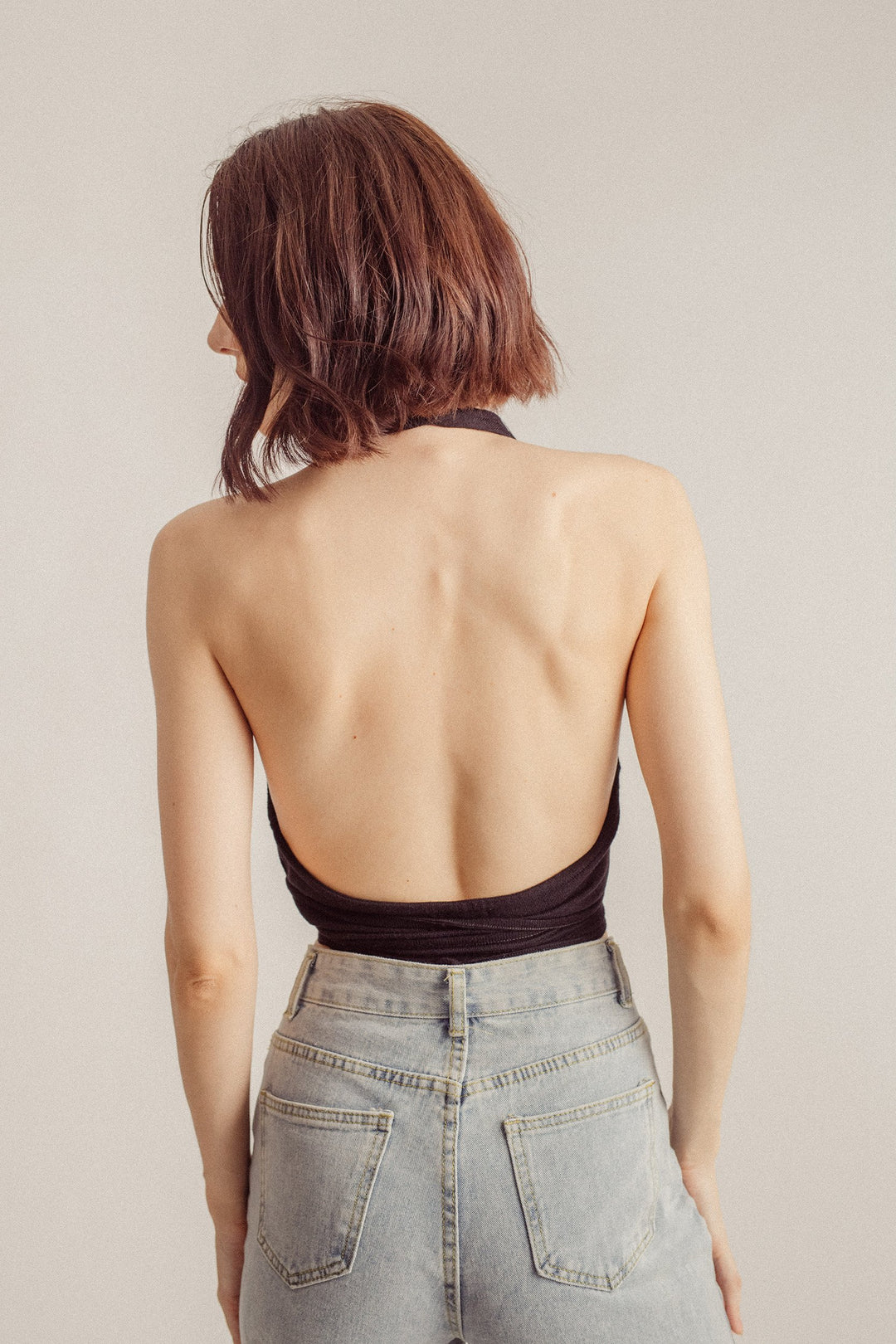 Noze Black Wrap Around Neck Tie Back Crop Top