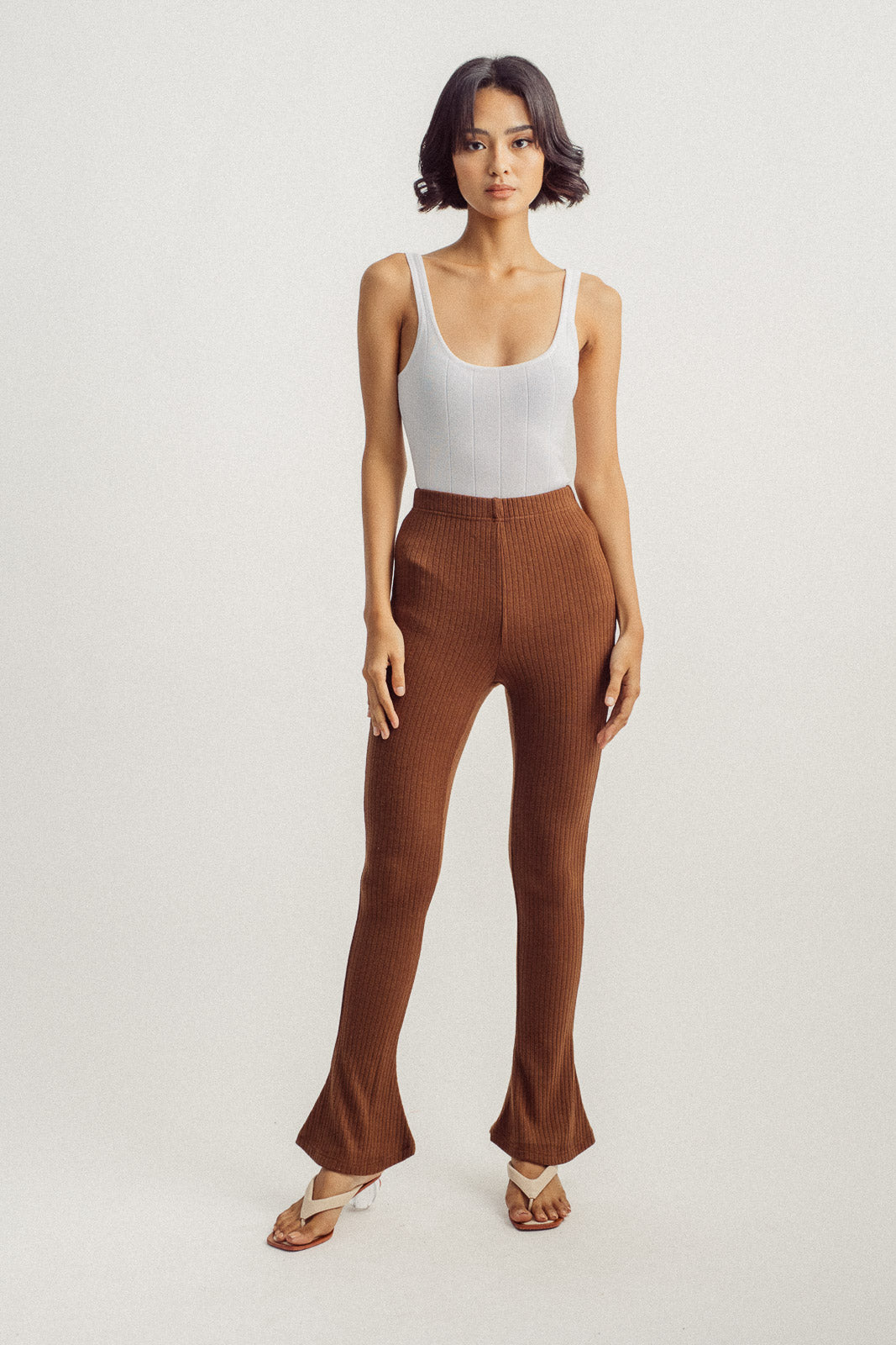 Ryla Brown Knitted High Rise Flare Pants