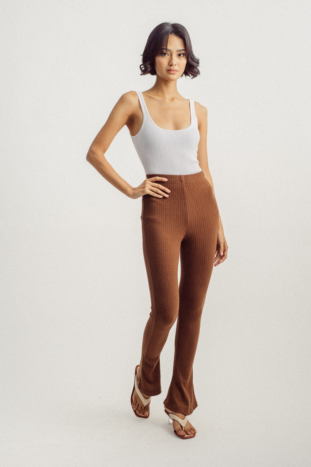 Ryla Brown Knitted High Rise Flare Pants