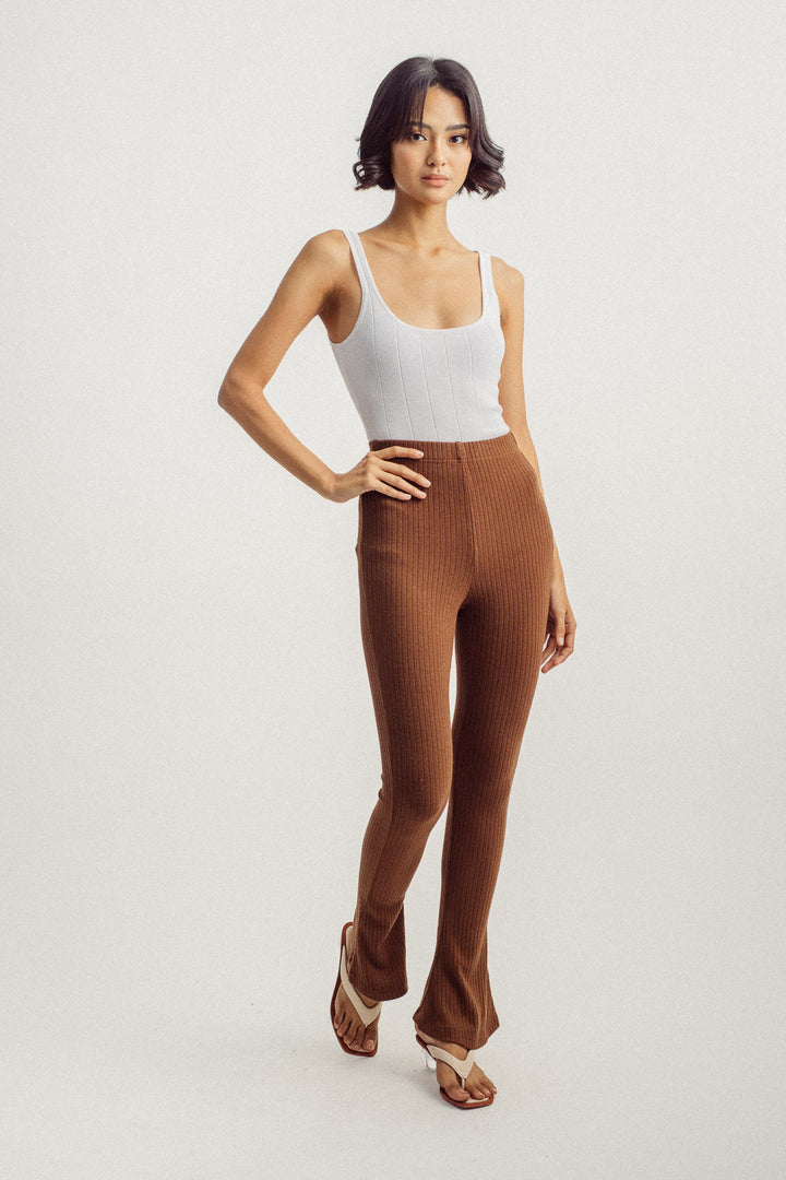 Ryla Brown Knitted High Rise Flare Pants
