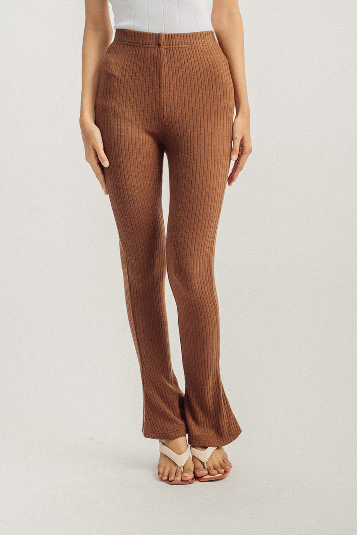 Ryla Brown Knitted High Rise Flare Pants
