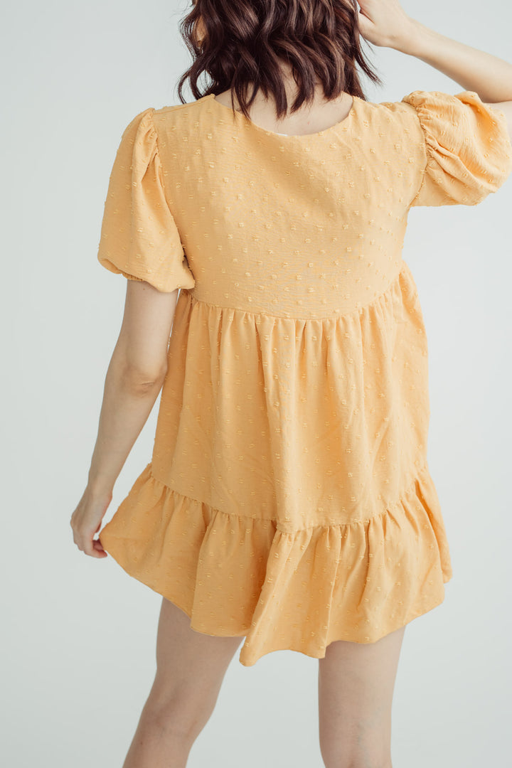 Tessie Canary Yellow Round Neck Puff Sleeves Ruffle Hem Mini Dress