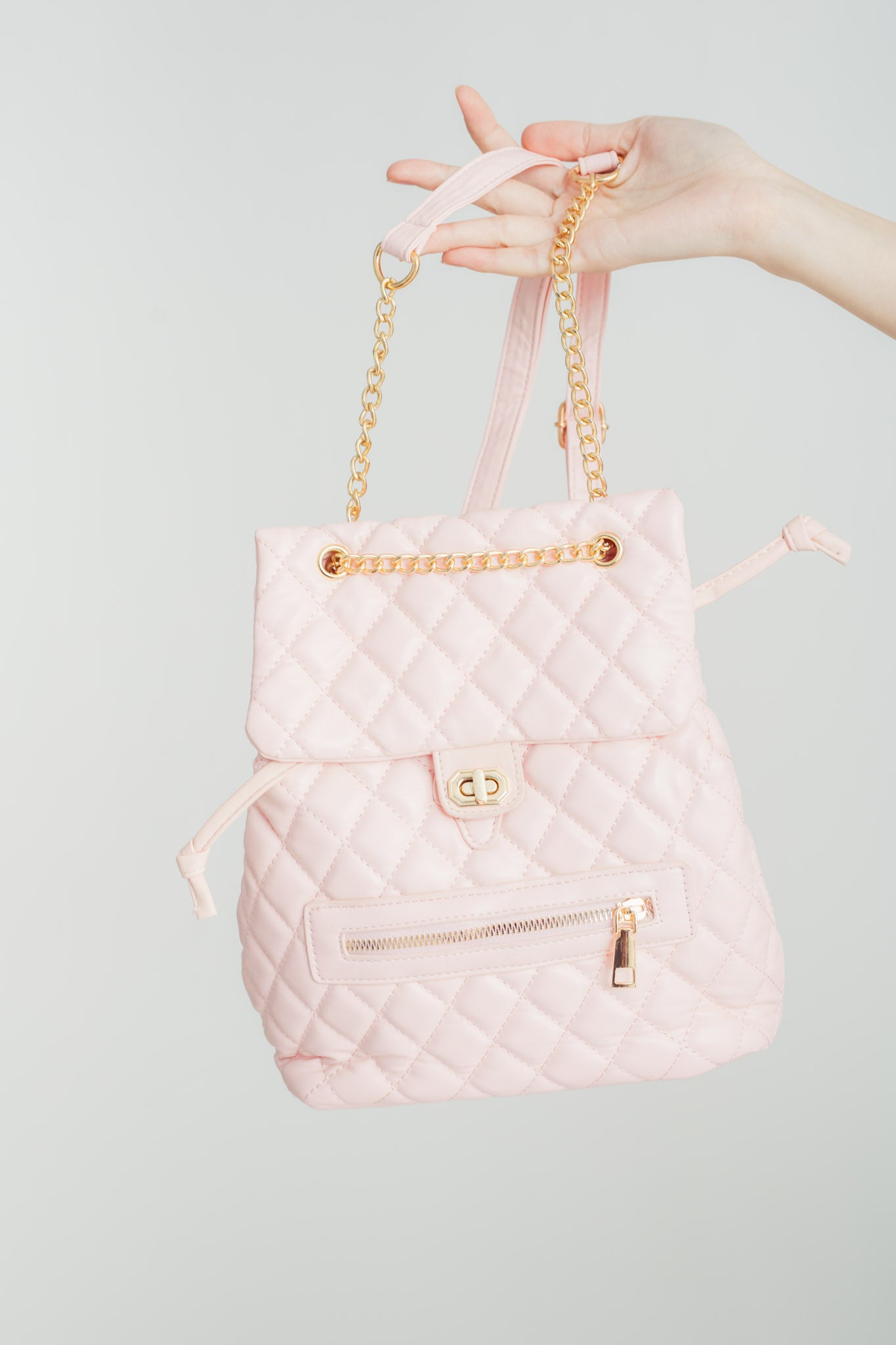 Pink Quilted Backpack with Chain Love, Ara