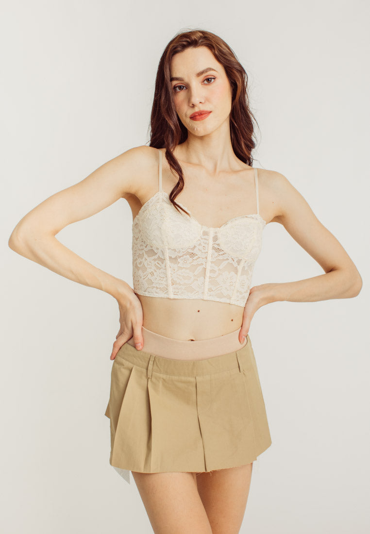 Joji Khaki High Wiasted Pleated Cargo Mini Skirt